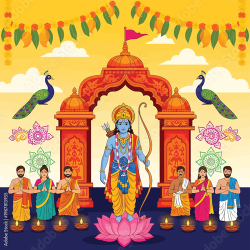 Blue Hindu God Rama Statue Idol.