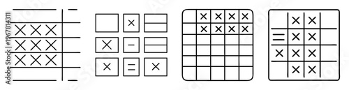 Black and white simple representations of grid like structures and mathematical symbols