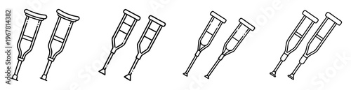 Various styles of forearm crutches in a black and white outline style
