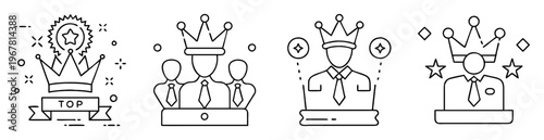 Linear icons illustrating success, leadership, top performer and business achievement