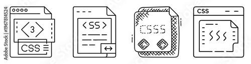 Different stylized icons of CSS files showcasing file types and structure