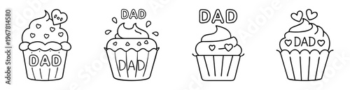 A set of four Father's Day cupcakes with sweet decorations illustration