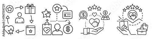 Customer loyalty and engagement program, customer satisfaction, and consumer experience illustration