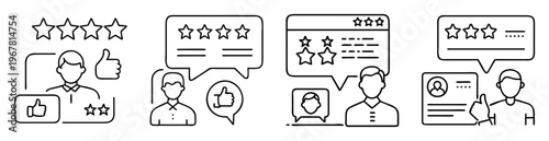 Customer reviews and feedback rating concept displayed with stars and testimonials