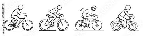 Four minimalist illustrations of cyclists, showcasing different styles and silhouettes