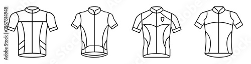 Four Bicycle Jersey Outline Designs with Short Sleeves in Vector Format