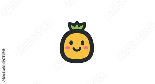 Smiling Cartoon Pineapple Face Closeup.