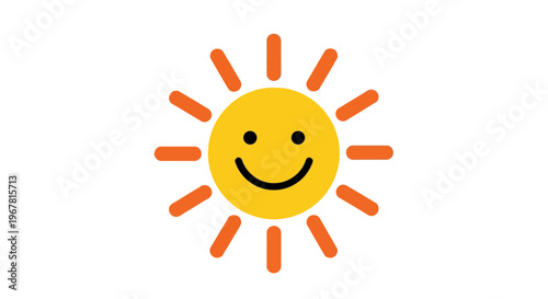 Smiling Sun Face with Orange Rays.