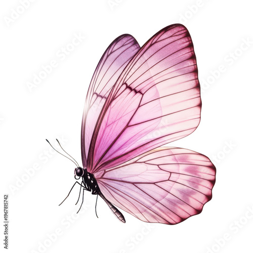 Beautiful pink butterfly isolated on transparent background