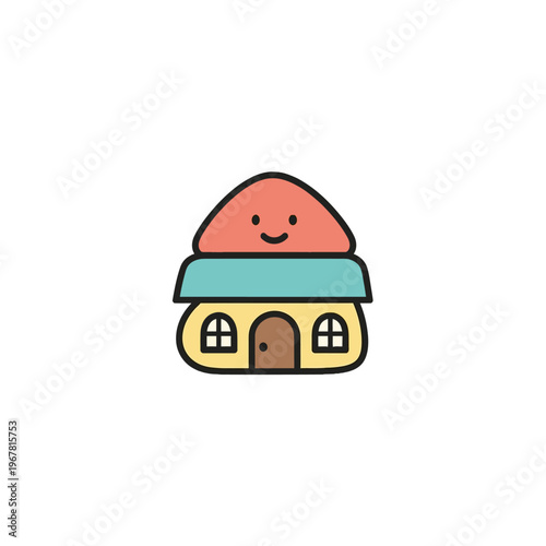Smiling Cartoon House with Roof.
