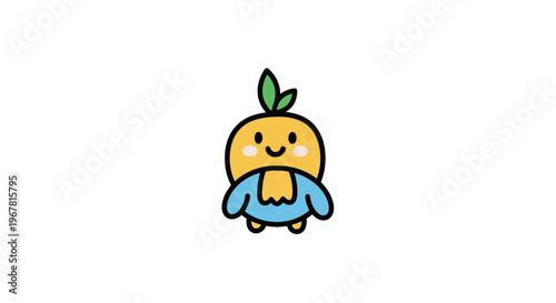 Smiling orange cartoon character with leaf.