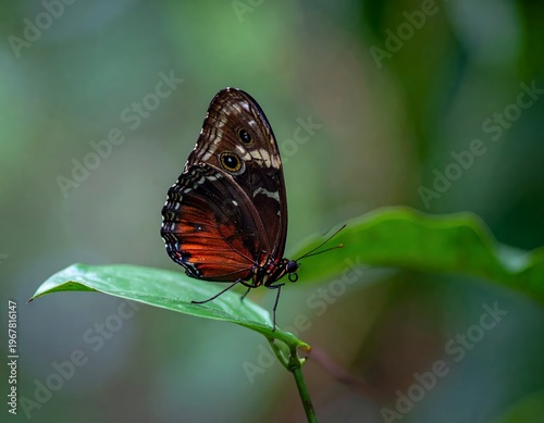 Vibrant Butterfly Perched on a Lush Green Leaf in Nature.