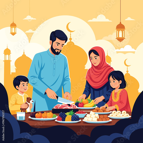 Family breaking fast during Ramadan.