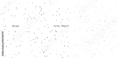 Star chart depicting constellations orion and ursa major against black