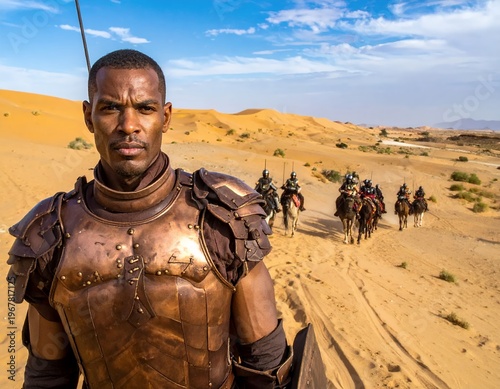 Warrior in Desert with Troops.