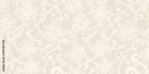 Delicate floral pattern in neutral tones creates a seamless background