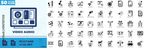 Video Audio Duotone Editable Icons set
