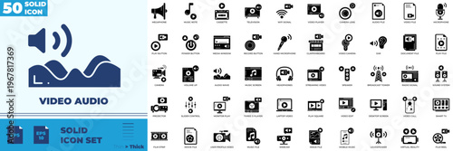 Video Audio Solid Editable Icons set