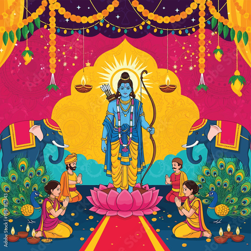 Hindu deity Krishna standing on lotus.