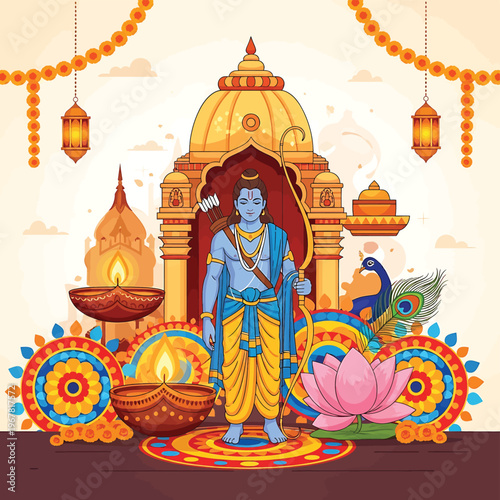 Hindu God Krishna Standing Blue Skin.