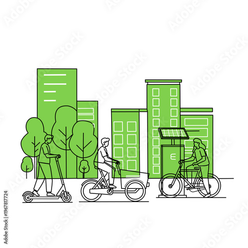 Urban mobility with electric scooters and bicycles in a sustainable city