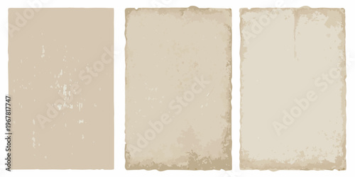 Three rectangular beige panels with a textured aged paper appearance