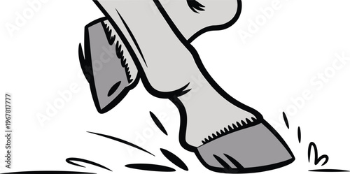 Dynamic black and white illustration of horse hooves striking ground with motion lines and debris, powerful equestrian artwork capturing speed, energy, and force of stride