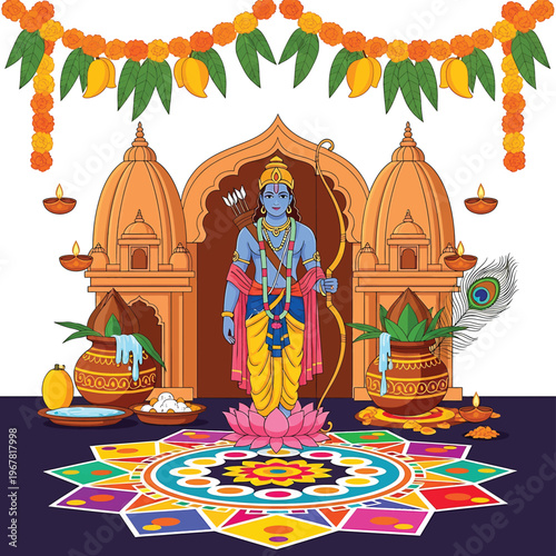 Hindu God Krishna Standing Temple Entrance.