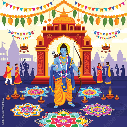 Hindu God Blue Skin Standing.