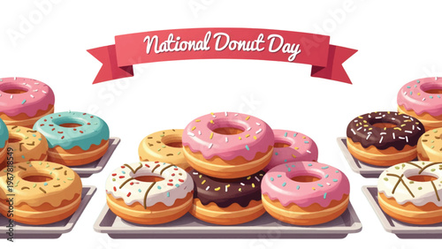 Donut collection, sweet treats, National Donut Day, colorful desserts
