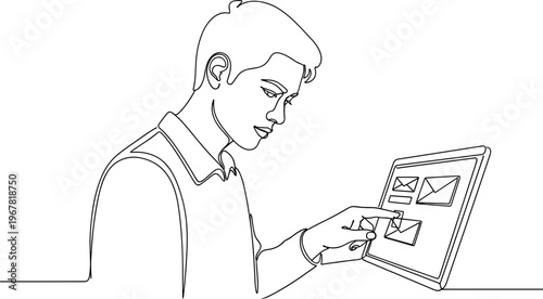 Man interacting with digital tablet.