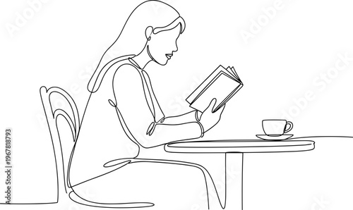 Woman sitting and reading book.