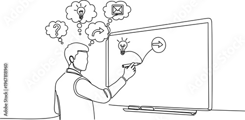 Man presenting on whiteboard with ideas.