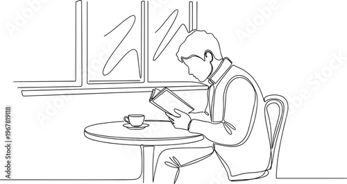 Man sitting alone reading book.