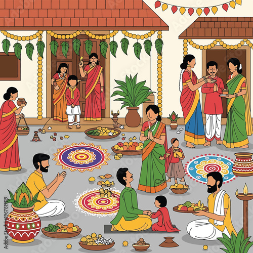 Traditional Indian Family Celebrating Festival Together.