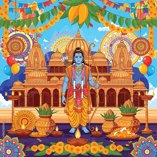 Hindu God Statue in Temple Decor.