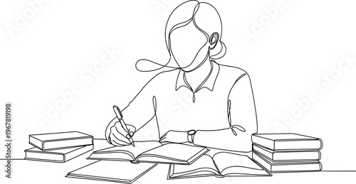 Woman writing with pen on paper.