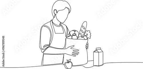 Man holding grocery shopping bag.