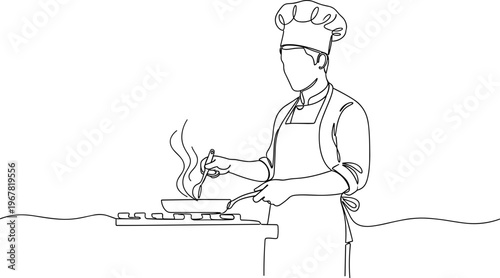 Chef cooking on a grill.