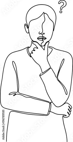 Person thinking with hand on chin.