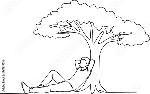 Woman Relaxing Under Tree Shade.