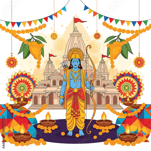 Hindu God Krishna Standing Decorated Temple.