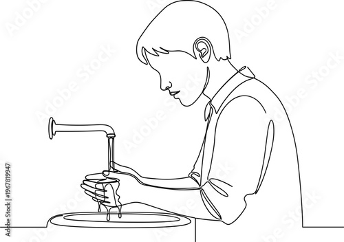 Boy Washing Hands Under Faucet.