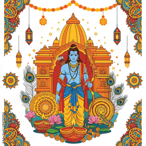 Hindu God Krishna Standing in Temple.