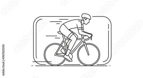 Dynamic line art illustration of a cyclist in motion, embodying speed and active lifestyle vector
