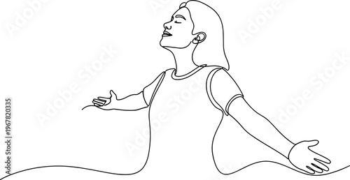 Woman sitting with arms outstretched sideways.