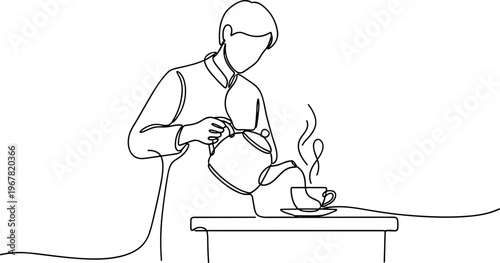 Man pouring hot coffee drink.