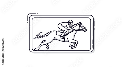 Dynamic line art depiction of a jockey and racehorse in full stride, symbolizing speed and
