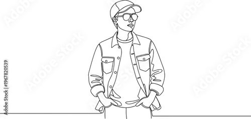 Young man wearing glasses and cap.