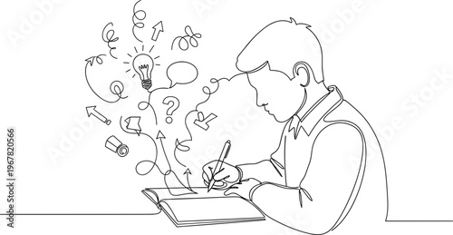 Man thinking and writing ideas.